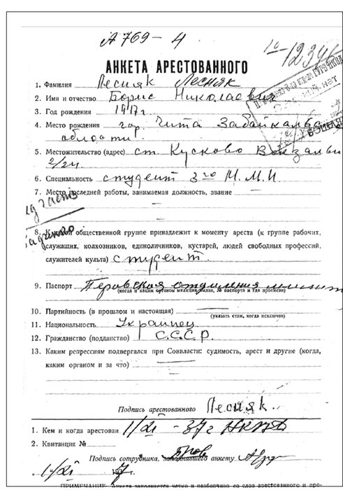 Анкета арестованного